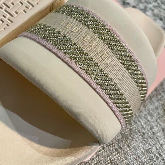 TED BAKER SLIDE SANDAL NATURAL PINK GOLD SZ 6 AESTHETIC VERSATILE SUMMER CHIC - Picture 12 of 13